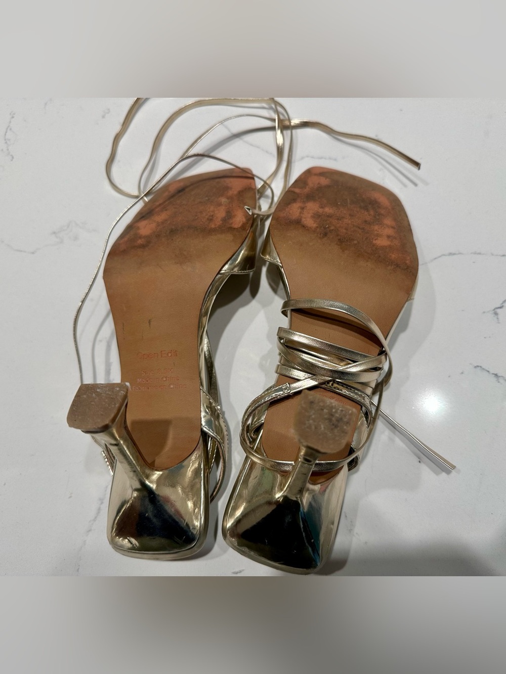 Open Edit Metallic Gold Lace Up Heels - size 8.5M - Picture 10 of 10